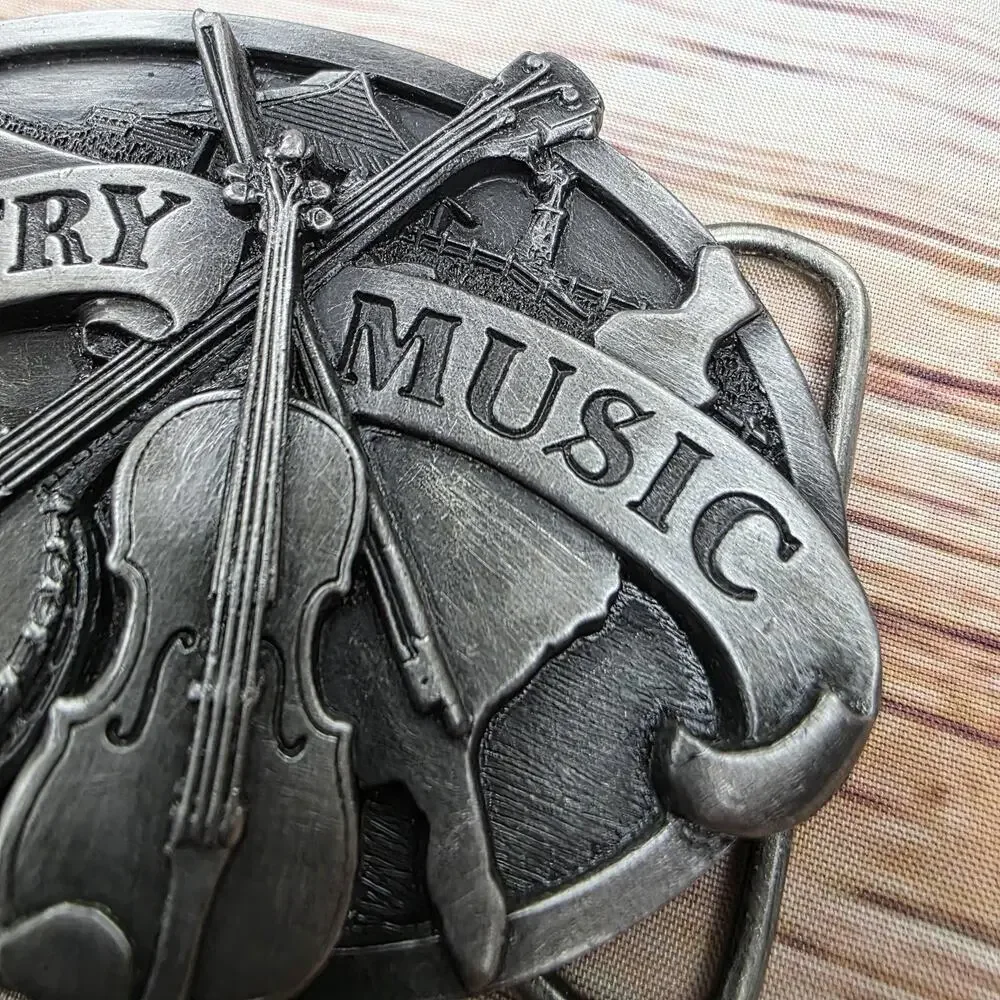Vintage 1984 Award Design Country Music Belt Buckle Banjo Fiddle Western USA B29